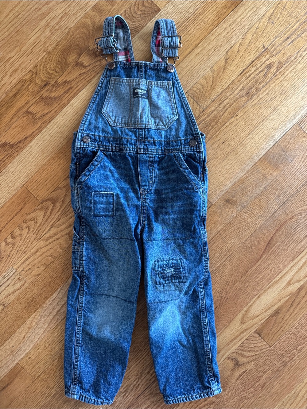OshKosh B'gosh Distressed Denim Overalls Flannel Lined insulated 100% cotton